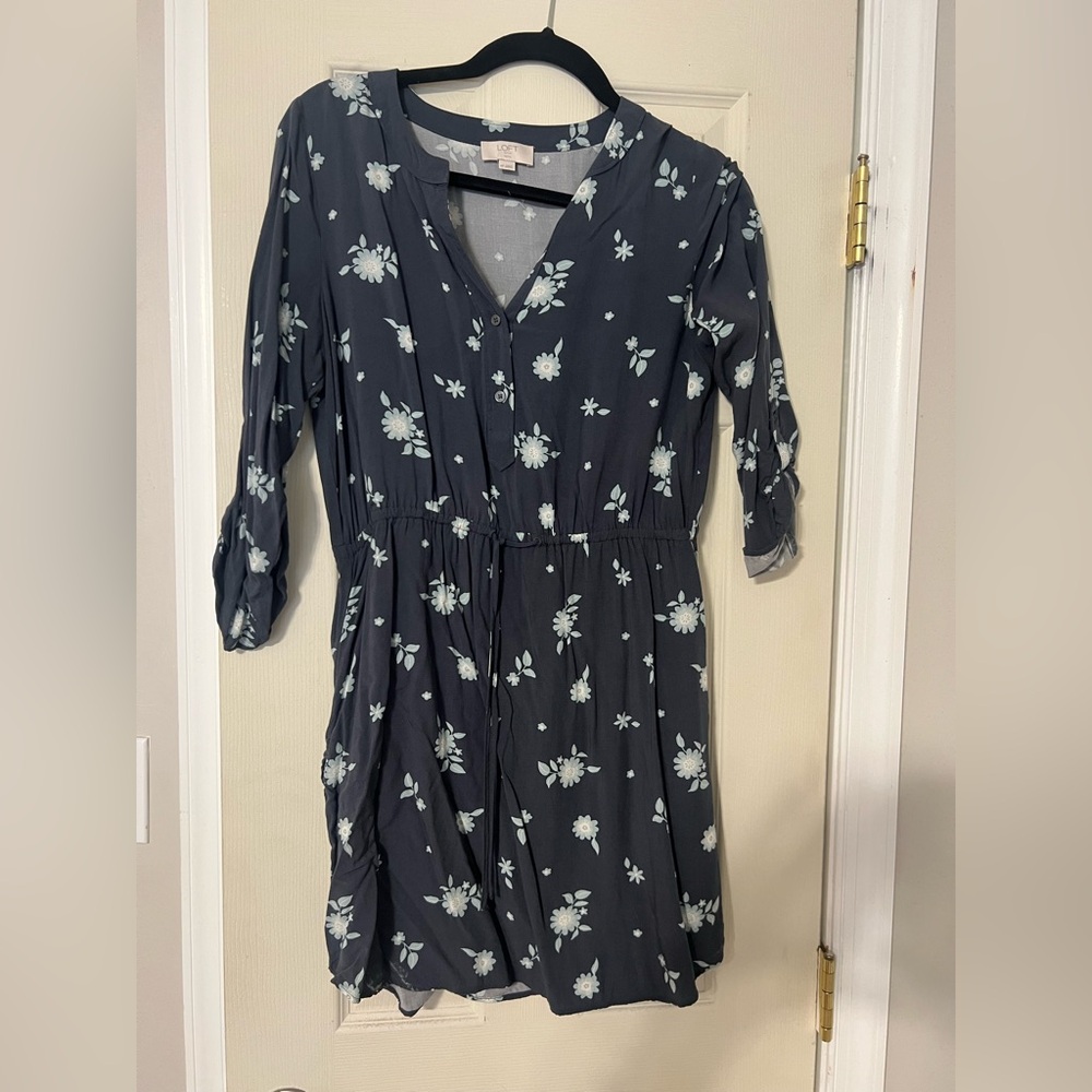 LOFT Blueish Grey Floral Dress